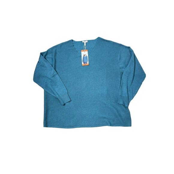 Ella Moss Women's V Neck Ribbed Soft Pullover Sweater Size XXL NWT Color Blue - Picture 2 of 6
